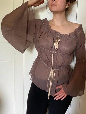 Renfaire Fantasy Elegant Brown Off-Shoulder Women's Top